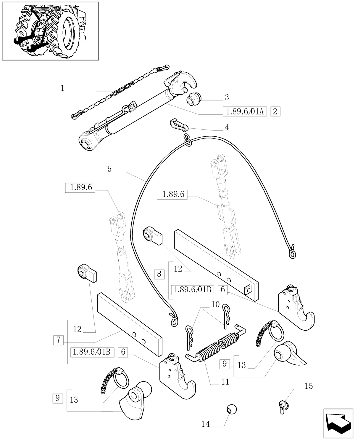 TN70A 1.89.6/01-(VAR.922)-THREE-POINT-HITCH-WITH-QUICK-ATTACH-ENDS-PAR ...