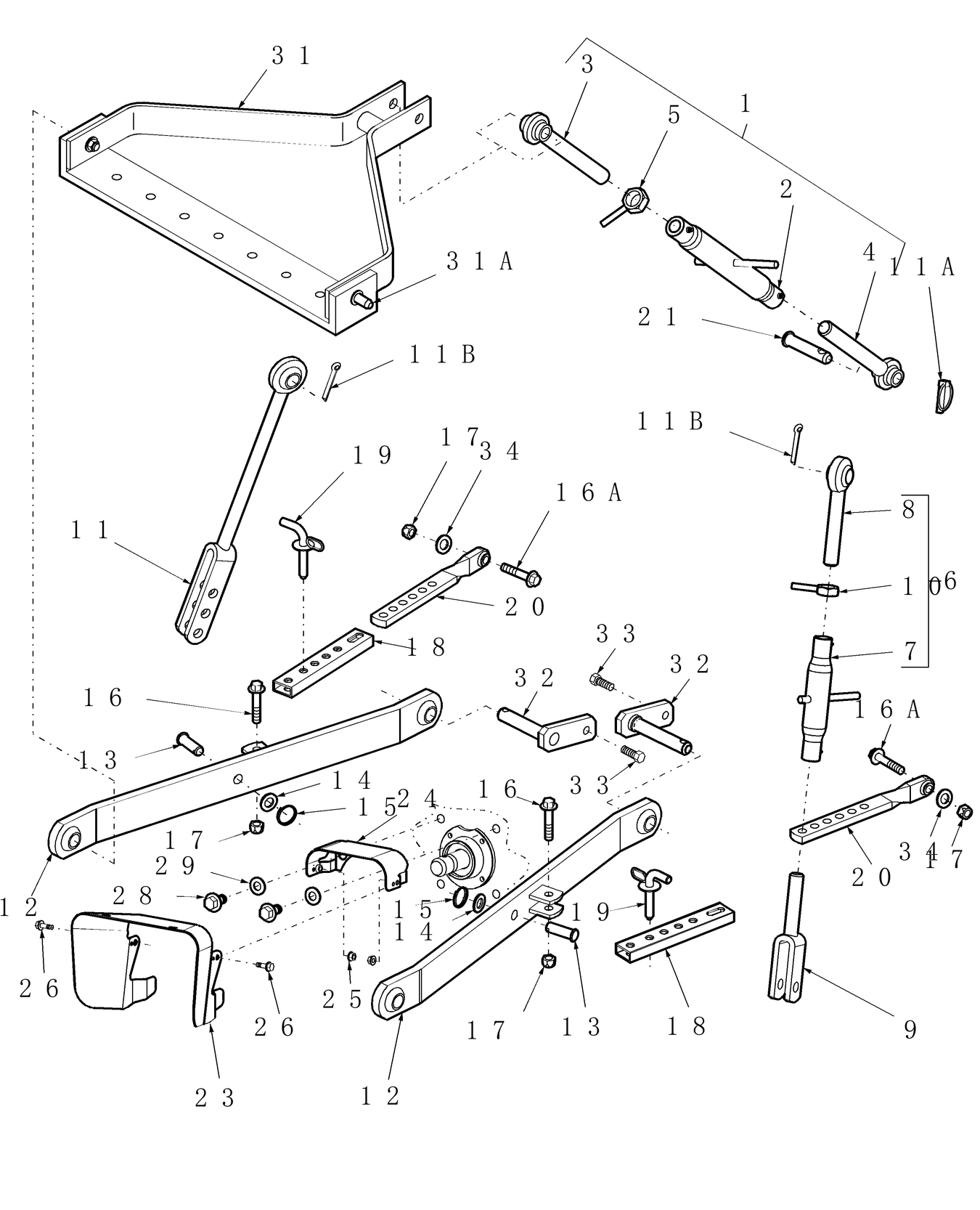 TC30 09.01 ECONOMY 3PT HITCH ASSY. & PTO SHIELD